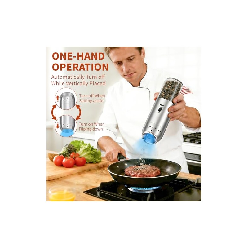 Automatic Gravity Salt and Pepper Grinder Set - Rechargeable &