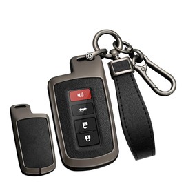 TECART Leather Car Key Covers Protector fit for Toyota Camry RAV4 Highlander Corolla Avalon Prius 4Runner Land Cruiser K624 Sequoia Tacoma Tundra Key Shell Key Fob Holder Case Keyring Black