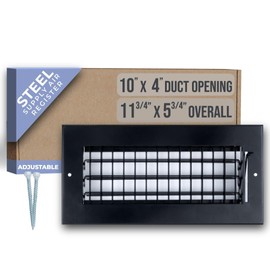 Fits 10x4 Duct Opening Steel Adjustable Air Supply Grille by Handua | Register Vent Cover Grill for Sidewall and Ceiling | Black | Outer Dimensions: 11.75" X 5.75"