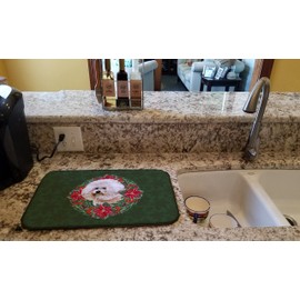 Caroline's Treasures CK1571DDM Bichon Frise #2 Poinsetta Wreath Dish Drying Mat Absorbent Dish Drying Mat Pad for Kitchen Counter Dish Drainer Mat for Countertop, 14 x 21", Multicolor