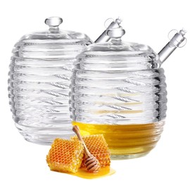 Osuter Transparent Glass Honey Jars with Lid and Honey Spoon for Kitchen at Home for Serving Honey and Syrup