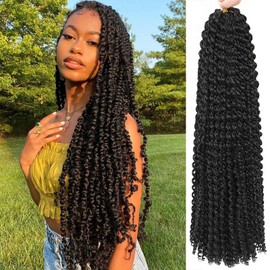 Passion Twist Hair 30 Inch Long Water Wave Crochet Hair 8 Packs Passion Twists Braiding Hair Bohemian Spring Twist Hair Crochet Braids Synthetic Hair Extension (30 Inch, 1B#)
