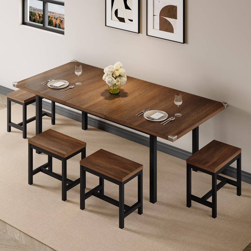 Einhomn 7-Piece Dining Table Set, 63" Extendable Kitchen Room Table