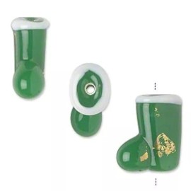 Beadsmith Bead, 4 Lampworked Glass Green 18x16mm Christmas Stockings with 1.8-2mm Hole *