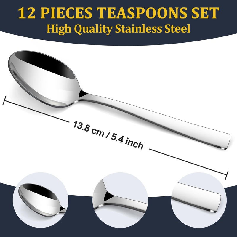hunnycook Teaspoons Pack of 12, Small Coffee Spoons, Stainless Steel,