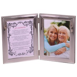 LEADEX Grandma Gift From Granddaughter/Grandson For Mother’s Day Grandparents’ Day Birthday, Heartfelt Poem in Silver Plated Double Photo Frames, Add 5 by 7 Inch Photo