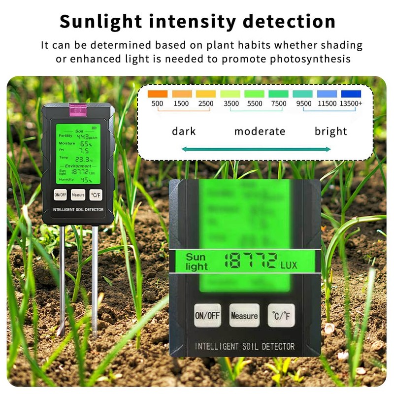 QUMOX 6-in-1 Soil Tester Meter with Rotatable Screen – Measures