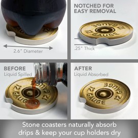 Thirstystone Shotgun Shell Single Absorbnent Stone Coaster for Vehicle Cup Holder 2.6” Diameter Manufactured in The USA