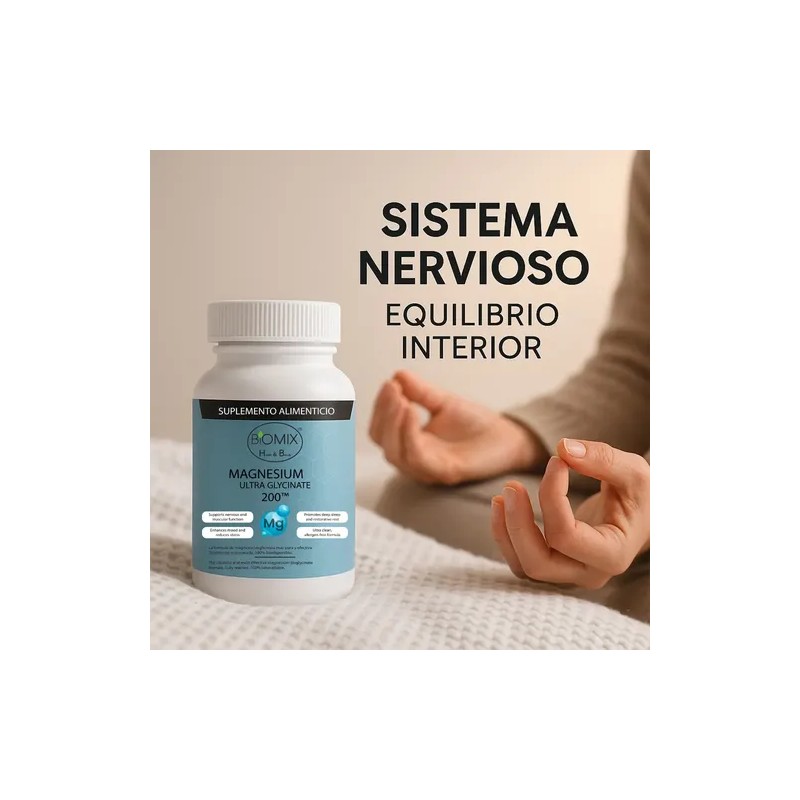 Magnesio Bisglicinato Puro Biomix Health Beauty 200 Sueño Estrés Cápsulas