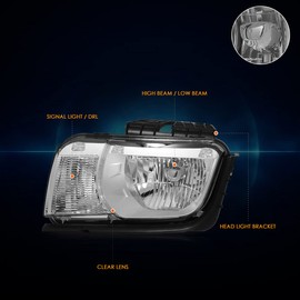 PM PERFORMOTOR PMHL-CCAM-1013-CC Chrome Housing Clear Corner Pair of Headlights Replacement Compatible with 2010-2013 Camaro Halogen Type