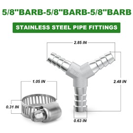 TAISHER - 2 piezas de acero inoxidable 304 de 5/8 x 5/8 pulgadas x 5/8 pulgadas, empalmador de juntas en forma de Y de 3 vías para combustible, aire/lquid/gas con 6 abrazaderas de manguera