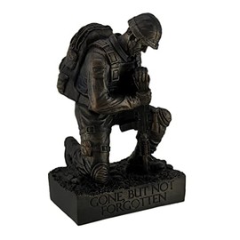 Zeckos Silent Salute - Kneeling Military Soldier with Rifle In Ground Memorial Resin Statue - for Indoor or Outdoor Display - 8.5 Inches Tall - Antique Bronze Finish