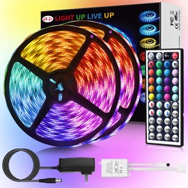 amsike IP65 LED Strip Lights Waterproof, 49.2ft RGB LED Light Strips Color Changing 5050 LED Tape Lights with 44-Key Remote Controller and 24V Power Supply for Living Room Kitchen Home Decoration