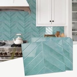 STICKGOO 10 Sheets Thicker Herringbone Peel and Stick Backsplash, 12.6”×9.7” Stick on Wall Tiles, Self Adhesive Tile Sticker for Kitchen Backsplash and Bathroom, Blue-Green