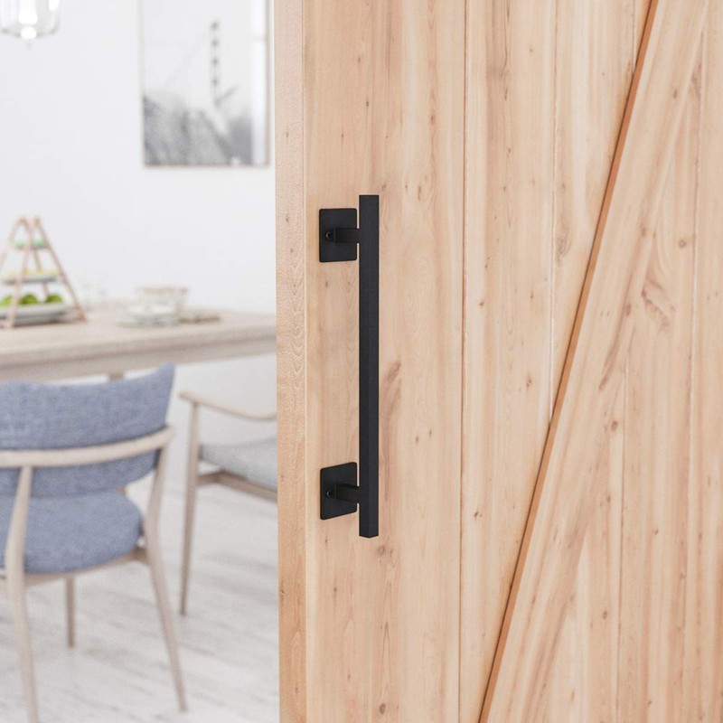 SMARTSTANDARD 12” Antique Rustic Handmade Barn Door Handle, Black Flush