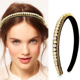 Coridy Glitter Rhinestone Headbands Sparkly Bejewelled Headband for Women Thin Baroque Hairbands Crystal Diamond Head Hoops for Weddings Parties Daily (Amber)