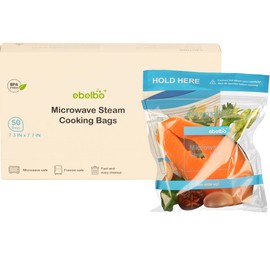 ebelbo 50 Count Microwave Steam Bags 7.3"x7.7" for Cooking and Steaming Regular Type Disposable Food Steamer Bags for Vegetables Potatoes Fish and Poultry
