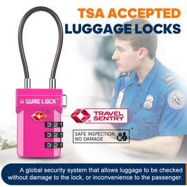 SURE LOCK TSA Approved 3-Digit Combination Luggage Locks – Open Alert Indicator, Re-settable Code with Zinc Alloy Body, Easy-Read Dials for Suitcase, Backpack, Gym Locker & Toolbox (Rose RED 2 Pack)