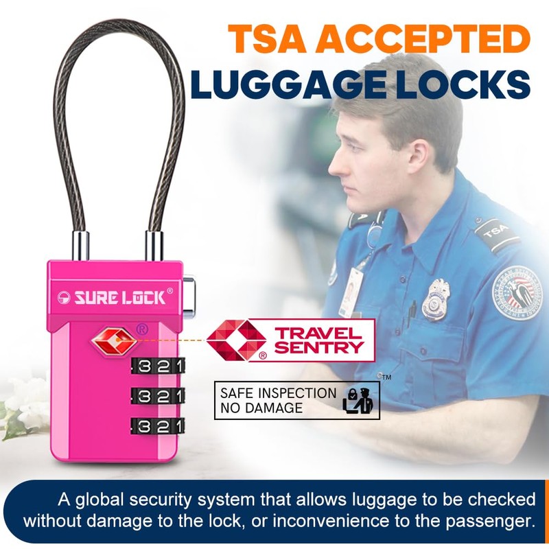 SURE LOCK TSA Approved 3-Digit Combination Luggage Locks – Open