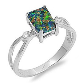Kriskate & Co. Sterling Silver Rainbow Lab Opal Engagement Ring - Size 6