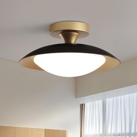PAKOKULA Dimmable Mid Century Modern Flush Mount Ceiling Light, 2700K-6000K 11.8in Black and Gold LED Small Ceiling Light Fxiture with Acrylic Shade for Hallway Entryway Bedroom Kitchen Laundry Room