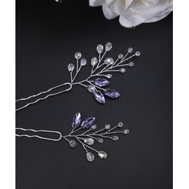 JWICOS Lavender Bridal Wedding Hair Pins Crystal Beads Hair Accessories for Brides and Bridesmaid Pack of 2