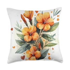 Oleander Flowers And Hearts Boho Style Graphic Throw Pillow