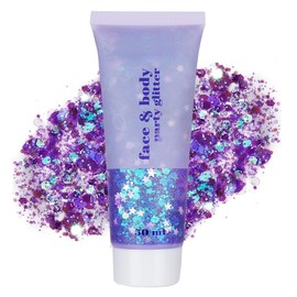GL-Turelifes Purple Body Glitter Gel, Face Shimmer Make-up, Sparkling Chunky Hair Glitter, Singer Concerts Festival Rave Accessories, Mermaid Sequin Face Paint (#12 Mermaid)