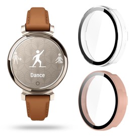 SHUAXI 2 Pack Watch Screen Protector Case Compatible for Garmin Lily 2, Case with Tempered Glass Film Hard PC Bumper Full Coverage Cover, Pink+Clear