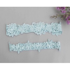 GARGALA - Juego de ligas de encaje para novia, color blanco, azul, negro, talla opcional, Azul-cielo, M