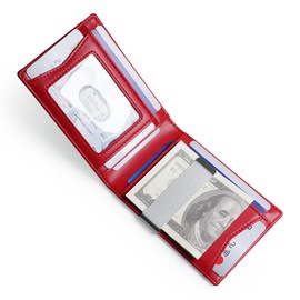 AZZS Slim Bifold Wallet for man with Money Clip - RFID Blocking, Multiple Credit Card Pockets - Sleek and Versatile Design - Genuine Leather - Ideal for Cash and Cards (Carbon Fiber Black - Red)