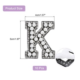 uxcell 10 Pcs Iron on Letter Patches, Letter K Rhinestone Alphabet Applique Rhinestone Pearl English Letter Sewing Patches for Clothing Hats Jeans Shoes DIY Craft, White/Black