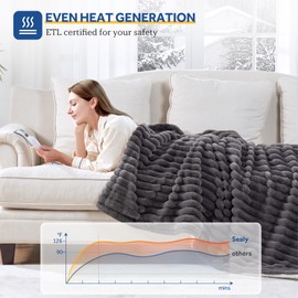 Sealy Electric Blanket Throw Size 50"*60",Super Cozy Faux Fur to Sherpa Reversible Heated Blanket Throw with 6 Heating Levels & 2-10 Hours Auto Off Overheating Protection Machine Washable,Charcoal