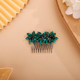 Chargances Bride Wedding Crystal Flower Hair Comb Green Rhinestone Hair Side Comb Fashion Handmade Headpiece Hair Accessories for Bridal Wedding Prom Flower Girl (Green)