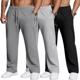 Evervibe 3 Pack Men's Big and Tall Sweatpants Athletic Workout Lounge Pants Plus Size Drawstring Joggers with 3 Pockets(Black, Gray, Light Gray,3X-Large)
