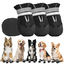 4 PCS Dog Boots Paw Protector,Waterproof Dog Shoes with Reflective Straps,Adjustable Washable Non-Slip Dog Shoes,Dog Boots for Injured Paws, Outdoor Walking Boots (Black, XL)