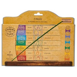 Chakra & Luck 7 Packs of 10 Sticks Each with Wooden Incense Holder 70 Sticks Total