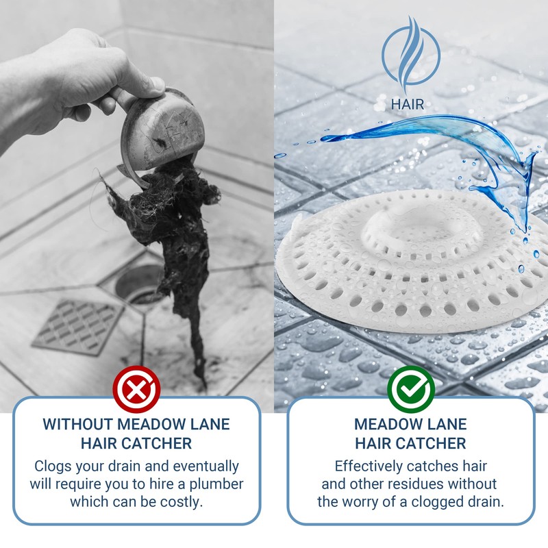 Meadow Lane Self-Sealing Hair Catcher for Multiple Drain Sizes, White