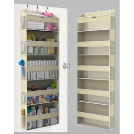 BRENIX Over the Door Organizer with 5 Large Pockets & 10 Mesh Side Pockets – Durable Hanging Storage for Closet, Bathroom, Bedroom, and Pantry – Space Saving Door Storage with Sturdy Metal Hooks.