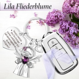 YnewL Smoothness Guardian Angel Lucky Charm Keyring with Gemstones and Lilac Flowers, purple