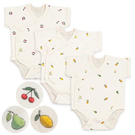 Keratta Baby Romper, Short Sleeve/Long Sleeve, Stretchy Milling Material, Bodysuit, 70% Cotton, 70% Cotton, Cherry Lemon Set of 3