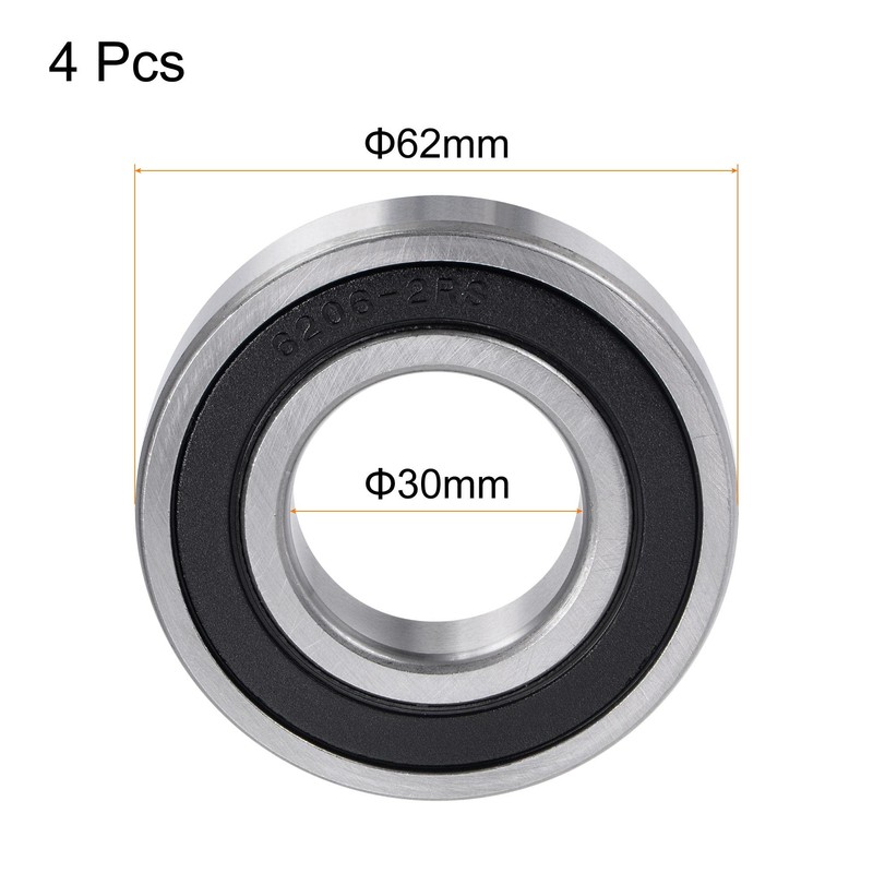 sourcing map 6206-2RS Deep Groove Ball Bearings 30mm Bore 62mm