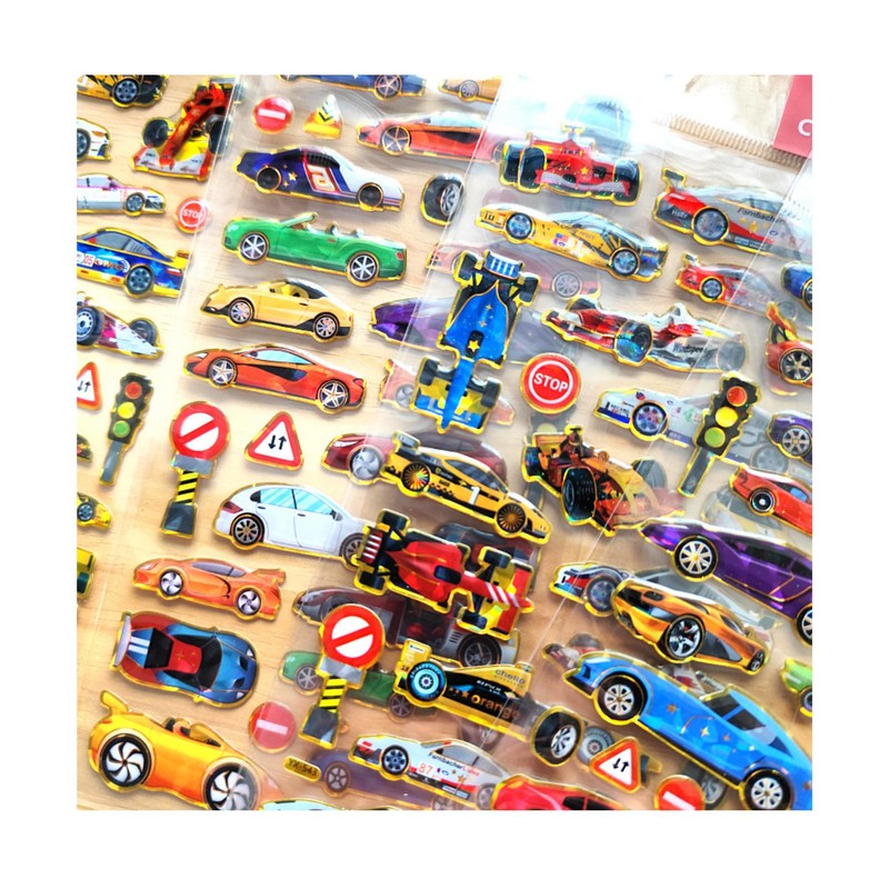 Cmart-Labo Boys Stickers, Super Car, Set of 4, 3D, Sparkling,