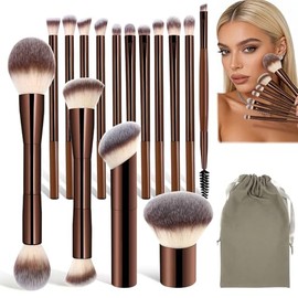 KIROGILY Brochas para Maquillaje, 15 Set de Brochas para Maquillaje, Brochas Suaves, Profesional Brocha para Base de Maquillaje, Mango Resistente y du