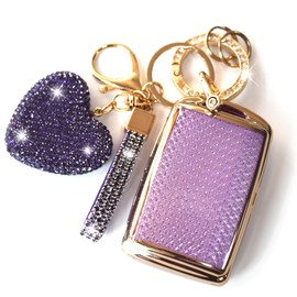 YIKECASE Key Fob Cover with Diamond Keychain for Women, Car Key Holder Compatible with 2019-2022 Mazda 3 Mazda 3 Hatchback 2020-2022 Mazda CX-5, CX-30, CX-10 Protector, 3 Buttons (Purple-Heart)