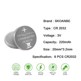 SKOANBE CR2032 2032 3Volt Lithium Battery-8PCS