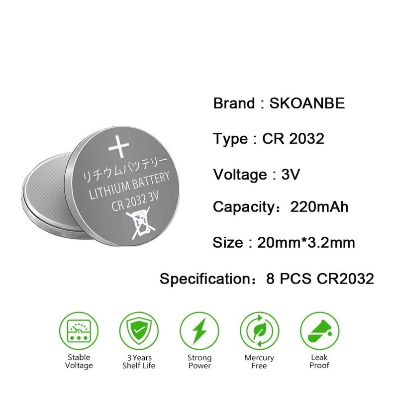 SKOANBE CR2032 2032 3Volt Lithium Battery-8PCS