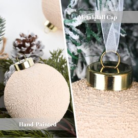 Neutral Christmas Ornaments for Tree Decorations - Textured Beige Christmas Ball Ornaments - Large 3.15 inch Shatterproof Xmas Bulbs Set for Rustic Farmhouse Home Decor - Big Size 80mm