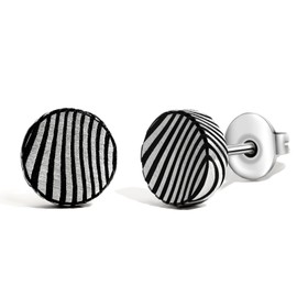 TGNEL Round Dot Mens Black Earrings Studs 316L Surgical Steel Earrings Hypoallergenic, Fashion Damascus Earring for Men Father Brother Husband
