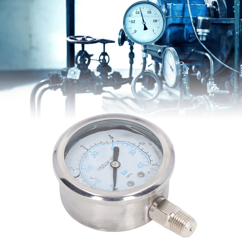 Pressure Gauge Stainless Steel Vibration Resistant Oil Manometer 1/4in NPT